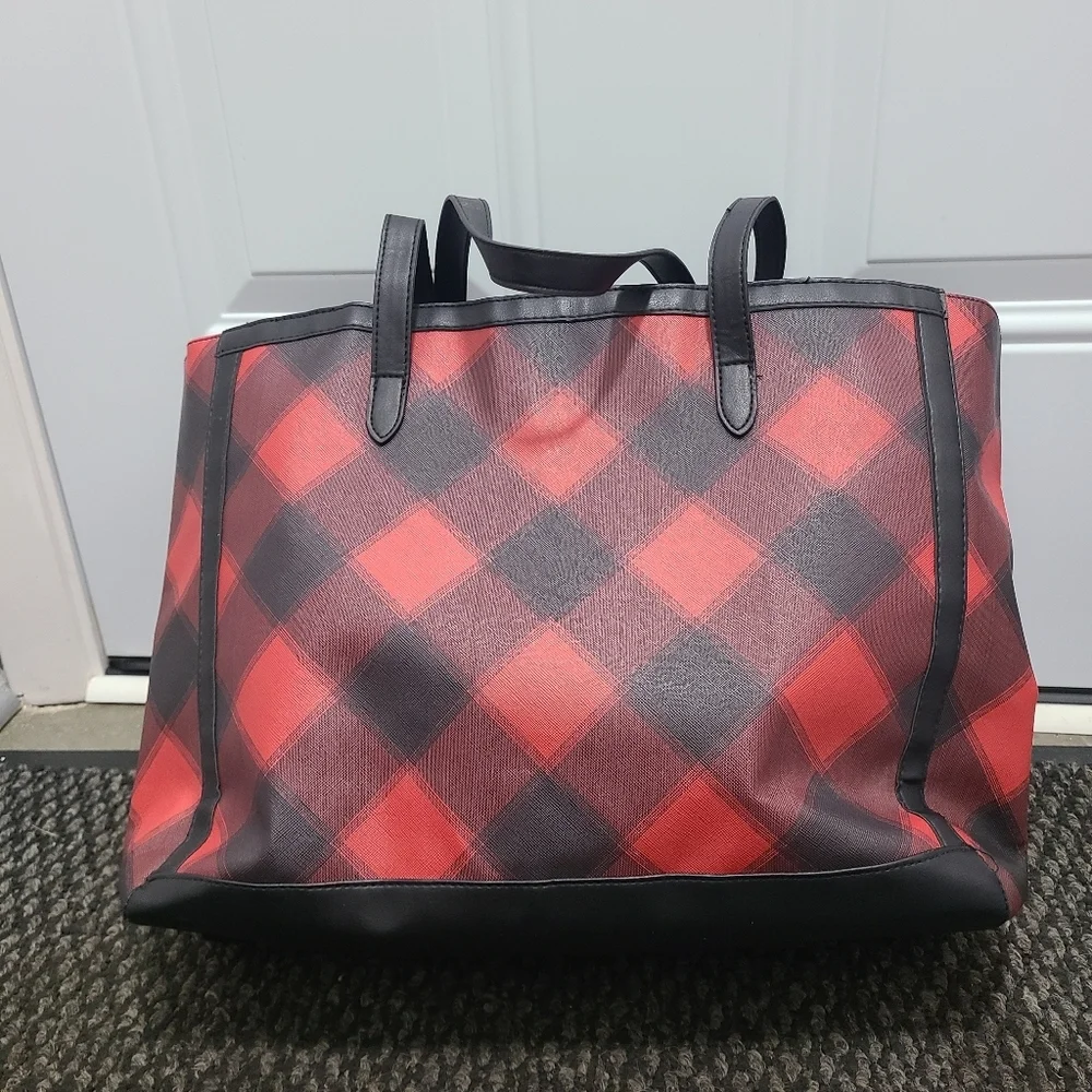 Victoria’s Secret Black Red Plaid Tote Holiday‎ Bag